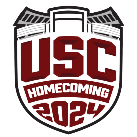 Garnet homecoming logo saying "USC Homecoming 2023 - Under a Carolina Sky"