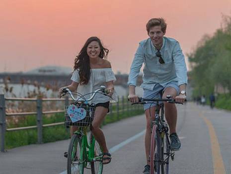 students biking