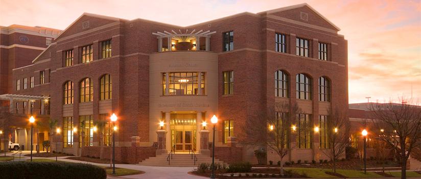 alumni center at night