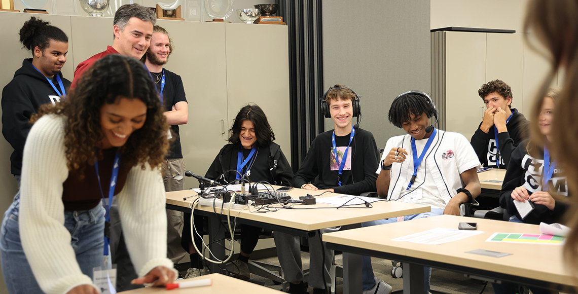 Students meeting around a table
