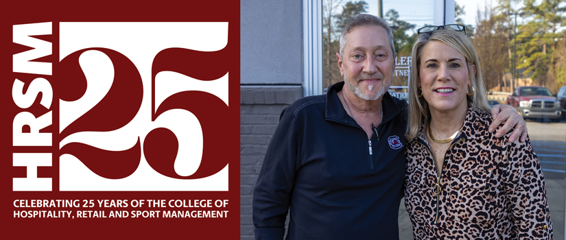 Cliff Arthur posed with Tina Weeks Weaver, 25 years of HRSM logo on the left