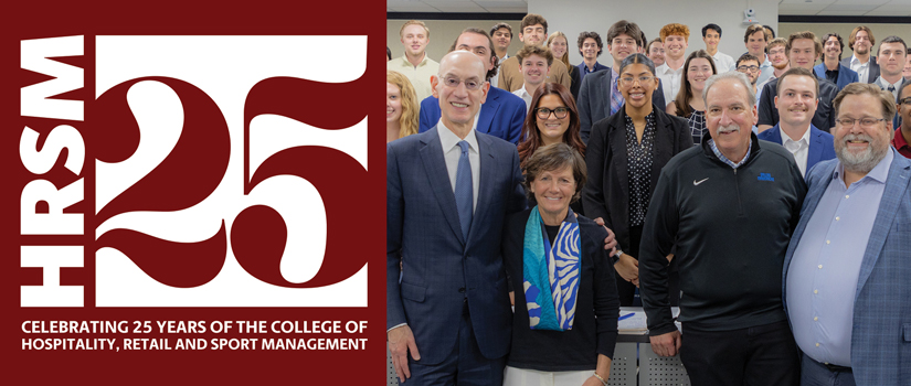 NBA Commissioner Adam Silver poses alongside HRSM faculty and staff after speaking with students.