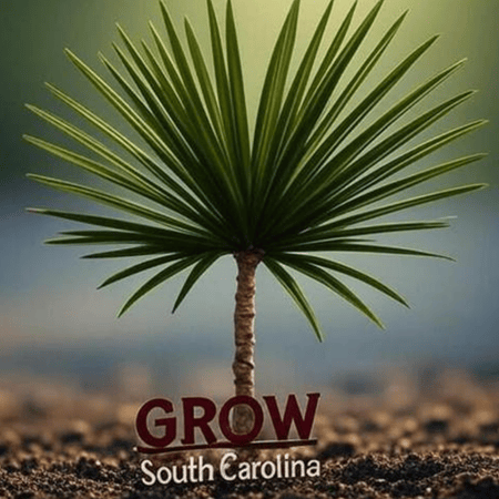 Small palm tree growing from ground.