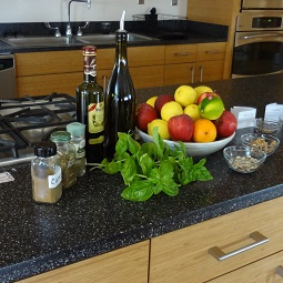 Food and cooking materials on a counter