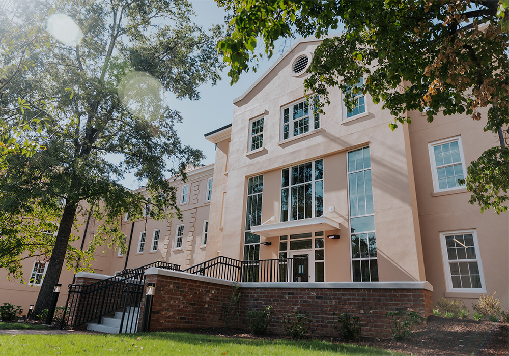 The front of recently renovated Thornwell Residence Hall