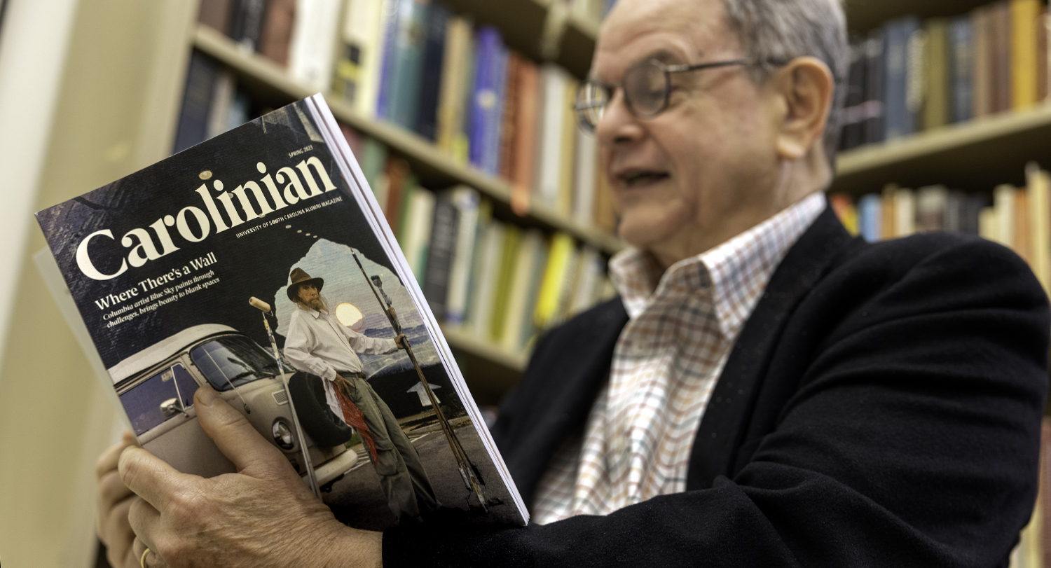 David Shields reading Carolinian magazine.