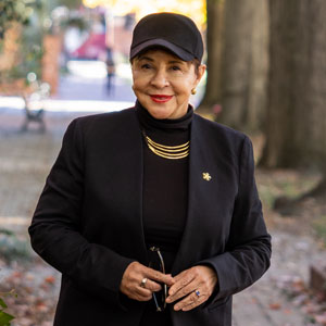 A portrait of Sheila Johnson standing on the Horseshoe.