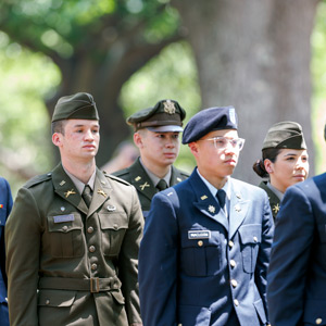 rotc members stand in formation