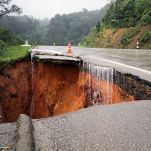 a road washes away