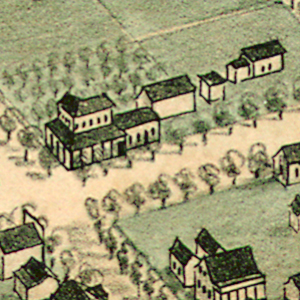 An old drawing of a usc campus map