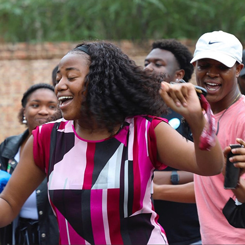 Joyce Brooks dancing at a Hip-Hop Wednesday event.