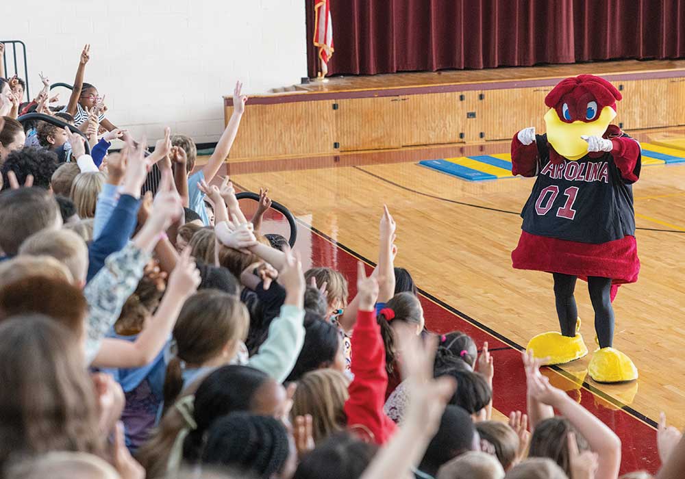 Cocky reading at Jefferson Elementary School in Warrenville, South Carolina.